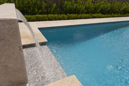 Feature wall and fountain light blue pool