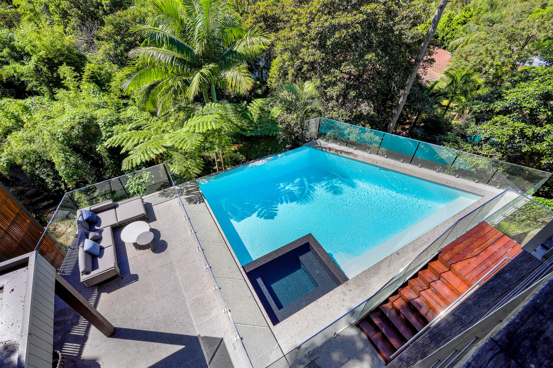 Luxury Swimming Pool with Unique Shape and Stylish Surrounding Landscape in Thornleigh